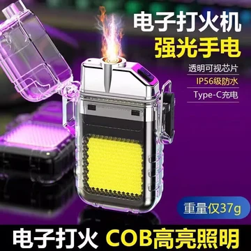 SHENYU手电筒充电打火机防风超长待机耐用便携点烟器侧灯户外type-c 照明+打火机+充电