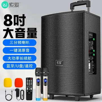 索爱（soaiy）8吋广场舞音响木质大功率便携式户外重低音蓝牙k歌专用大音量移动拉杆音箱室外演出双话筒SA-X21